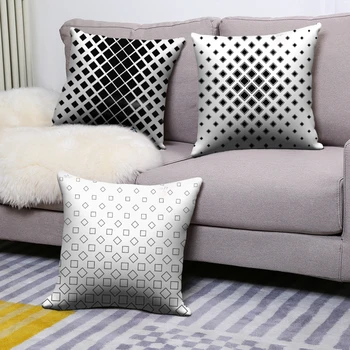 

Geometric Plaid Pattern Throw Pillow Case Black and White Cushion Cover for Home Sofa Chair Decorative Throw Pillowcase Decor