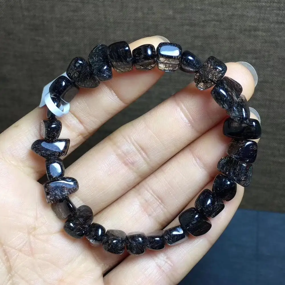 Genuine 12x5mm Natural Black Rutilated Quartz Crystal For Women Men Bracelet Clear Beads Wealthy Stone From Brazil AAAAA | Украшения и
