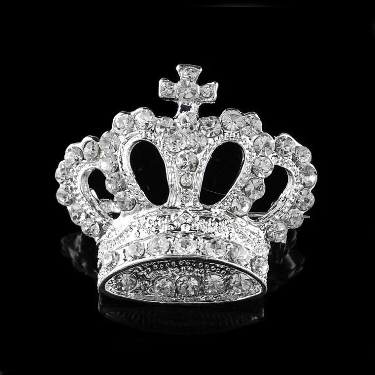 Silver Shiny Crystal Rhinestone Crown Brooch Pin Wedding Favor Xmas Gift