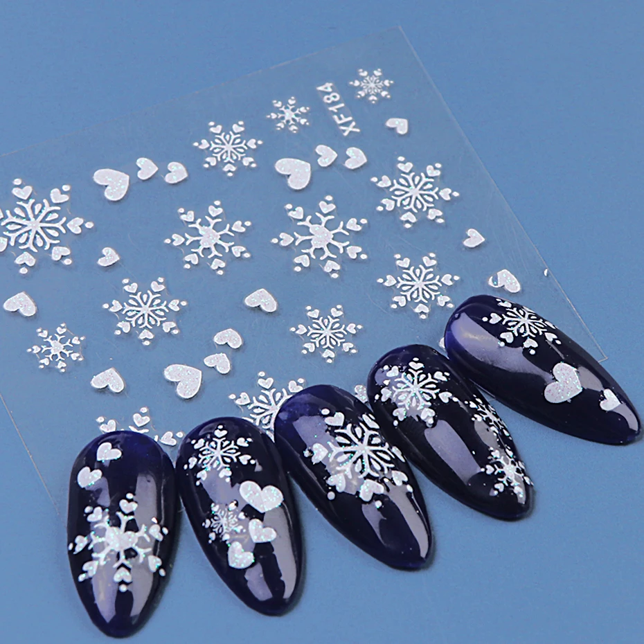 1 лист, белая Снежинка, наклейки для ногтей, 3D клей, сердце, слайдер на ногти, зимние наклейки для нейл-арта, украшения, маникюр, SAXF184