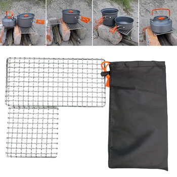 

2pcs Pot Rack BBQ Hiking Square Rectangle Grill Mesh Non Slip Cooking Tools Stainless Steel Household Outdoor Camping Easy Carry