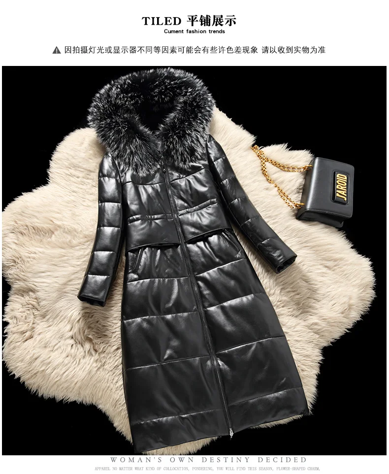 AYUNSUE/Женская куртка из натуральной кожи с воротником из меха енота, зимний пуховик из натуральной кожи с капюшоном, длинные Chaquetas Mujer 7090