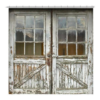 

3D Old Vintage Wood Door Waterproof Bath Shower Curtain Rug Set Non-Slip Shower Curtain