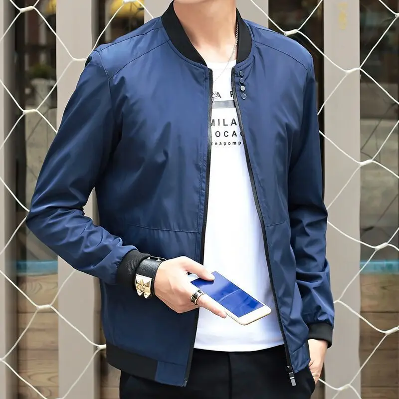 

Spring And Autumn Thin Men Baseball Collar Solid Color Slim Fit Coat Youth Slim Fit Versatile Large Size Jacket