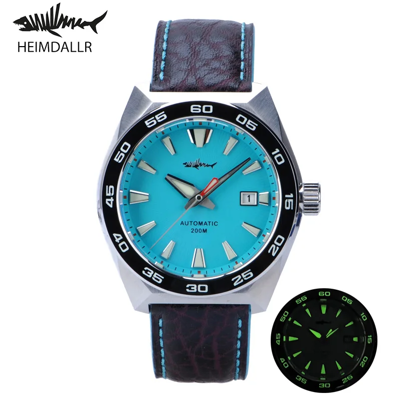 

Heimdallr Men's Dive Watch Blue Dial Sapphire Full Lumed Ceramic Bezel NH35 Automatic Movement 200m Water Resistant Leather Band