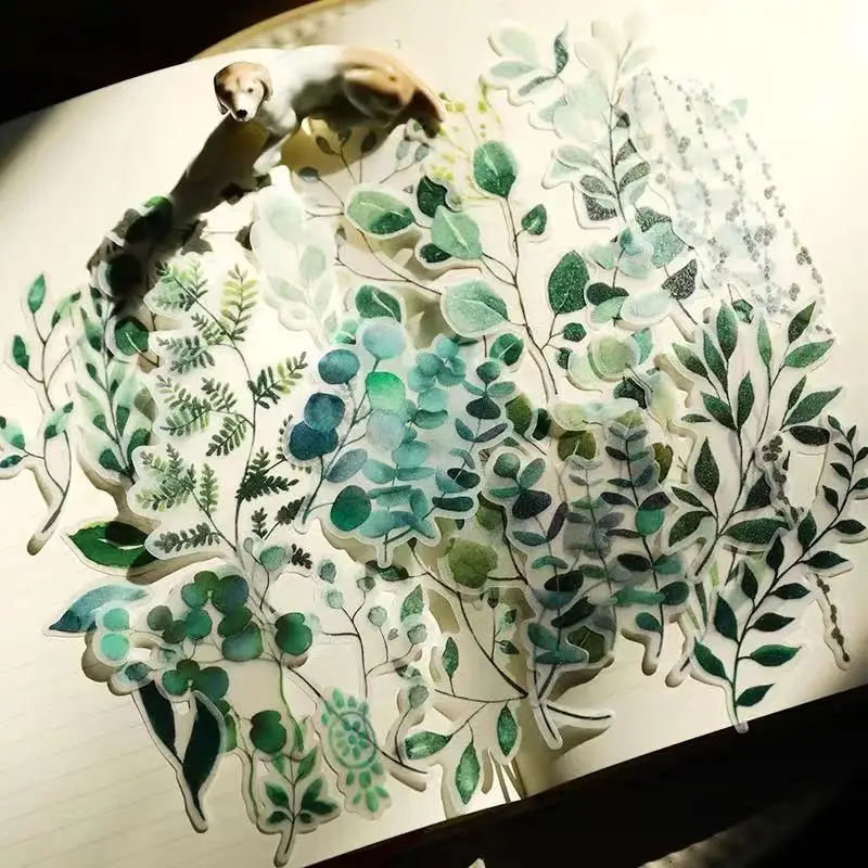 

80pcs/1lot blue thin strip shape leaf hand account sulfuric acid sticker for small fresh material salt / eucalyptus aroma