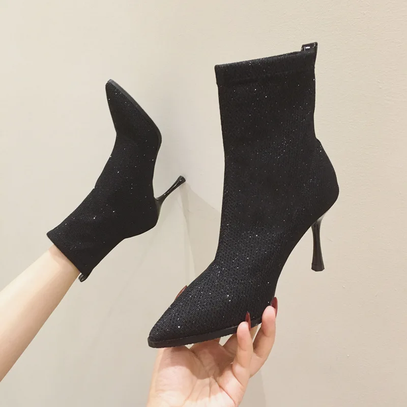 Pointy Boot Women's Boots Autumn Shoes Booties Ladies Boots-women Lace Up Winter Footwear Pointe Mid Calf High Heel Mid-Cal