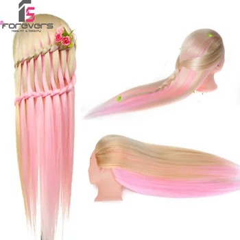 

Salon 24'' Hairdressing Colorful Hair Mannequin Doll Training Head Beige Pink + Free Clamp