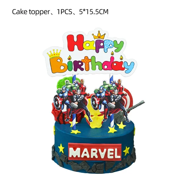 The Avengers Design Boys Birthday Party Decorations Balloon Paper Cups Plates Baby Shower Disposable Tableware Supplies cake topper 1pcs