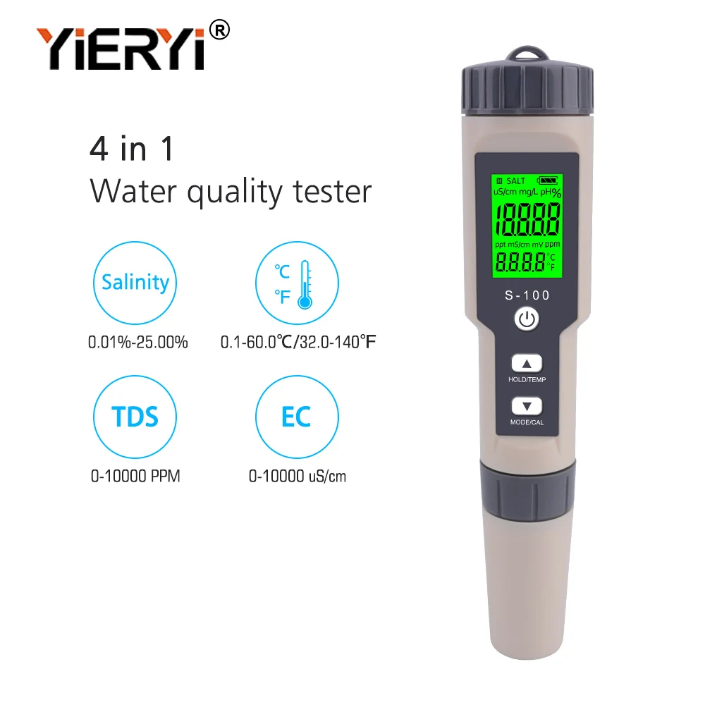 Измеритель солености соли yieryi 4 в 1 измеритель соли/EC/TDS/TEMP Meter водостойкий соленой