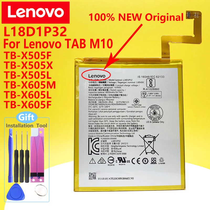 New Original Lenovo TAB M10 Battery/TB-X505F/TB-X505X/TB-X505L/TB-X605F/TB-X605M/TB-X605L L18D1P32 4850mAh Tablet Batteries | Компьютеры и
