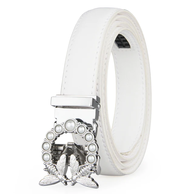 New Fashion Women's Belts Genuine Leather Designer High Quality Belt Women Luxury Straps for Woman White Automatic Buckle Belts WA01602