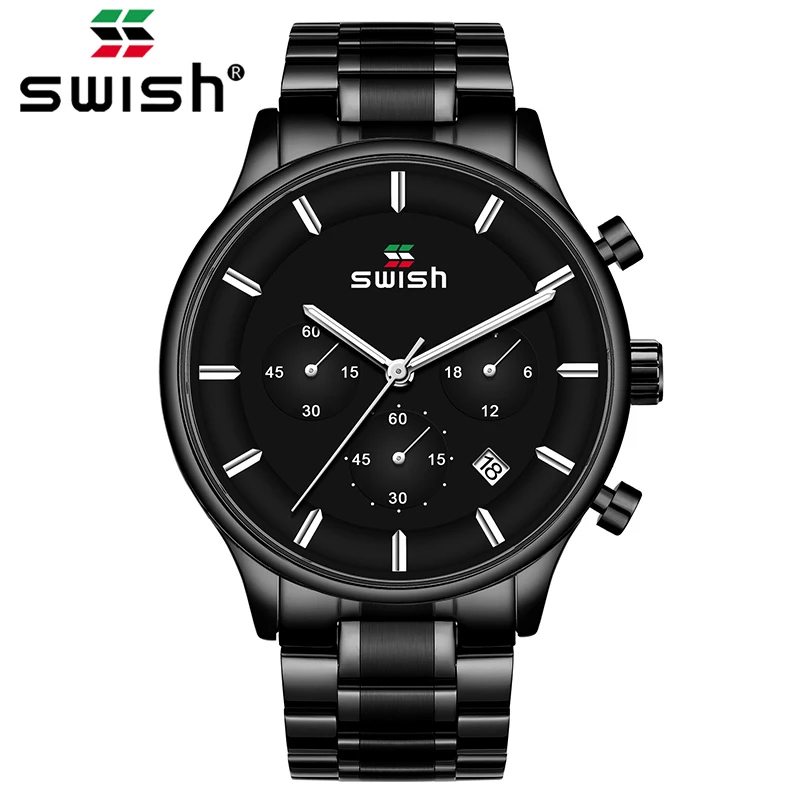 SWISH 2019 часы мужские водонепроницаемые наручные из нержавеющей стали Хронограф