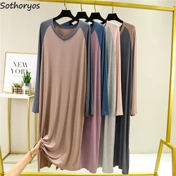 Spring Long Sleeve Nightgowns Women V-neck Modal Sleepshirts LeisurePatchwork Lounge Wear Breathable Simple Pregnant Nightwear