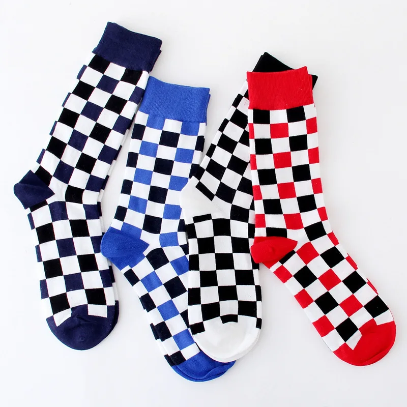

PEONFLY Plus Size Casual Colorful Happy Socks Men Funny Cotton Socks Warm British Style Plaid Calcetines Divertidos Hot