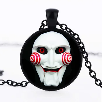 

30 Horror Skull ghost Clown Mask Halloween Pendant Necklace Classic Movie Chainsaw Fright skeleton Geometric Round Jewelry gift