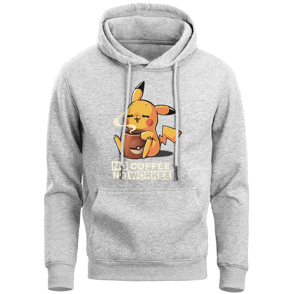 Толстовка с капюшоном No coffee No Workee Pikachu Pika, Мужская толстовка, зимняя флисовая Толстовка Sudaderas Para Hombre, худи в стиле аниме Японская уличная одежда