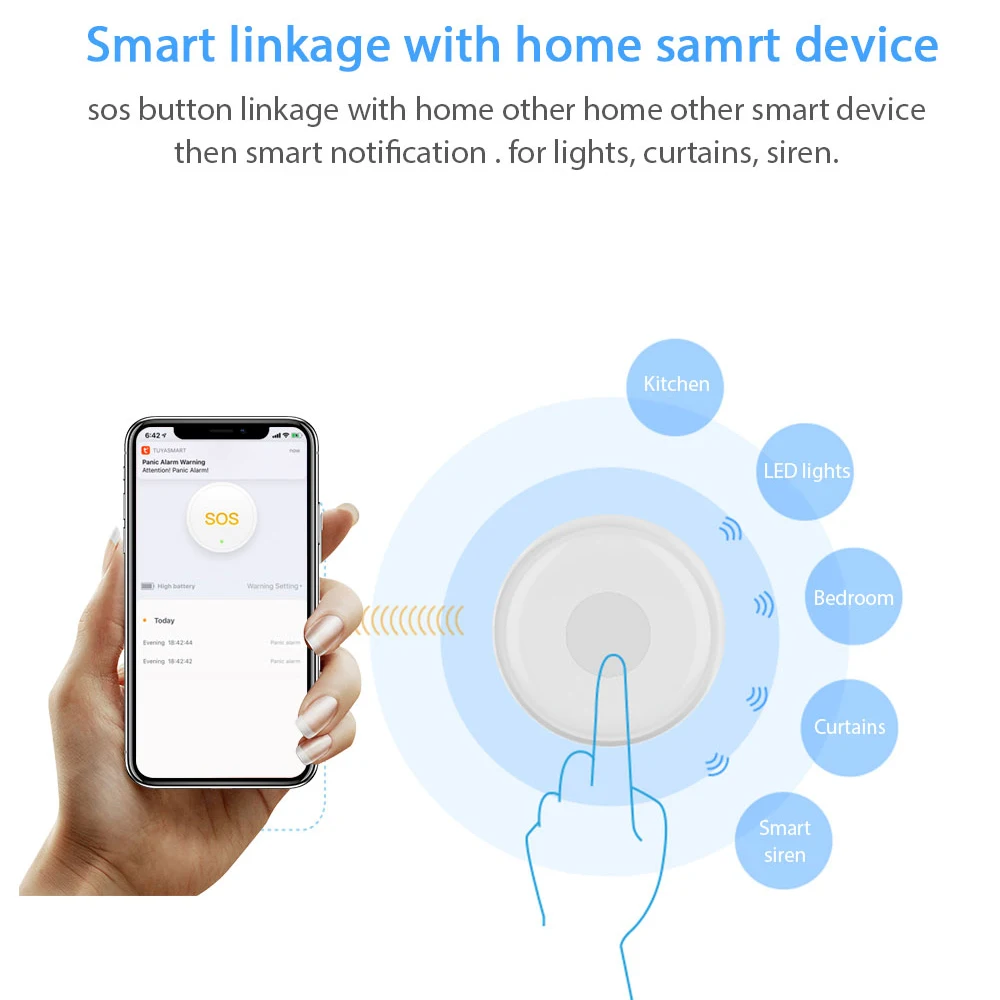 Zigbee Wireless SOS/Emergency Button Pager for Fall Alarm Patient Alert System Work with Tuya Hub