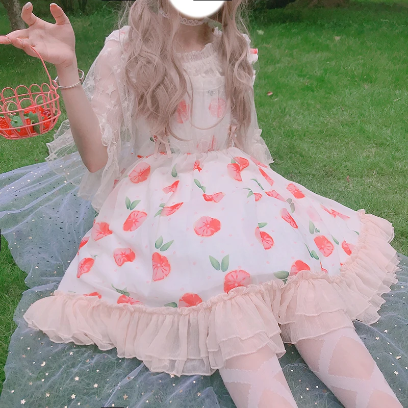 Kawaii Lolita платье повседневное летнее JSK милое fuint без рукавов с принтом на