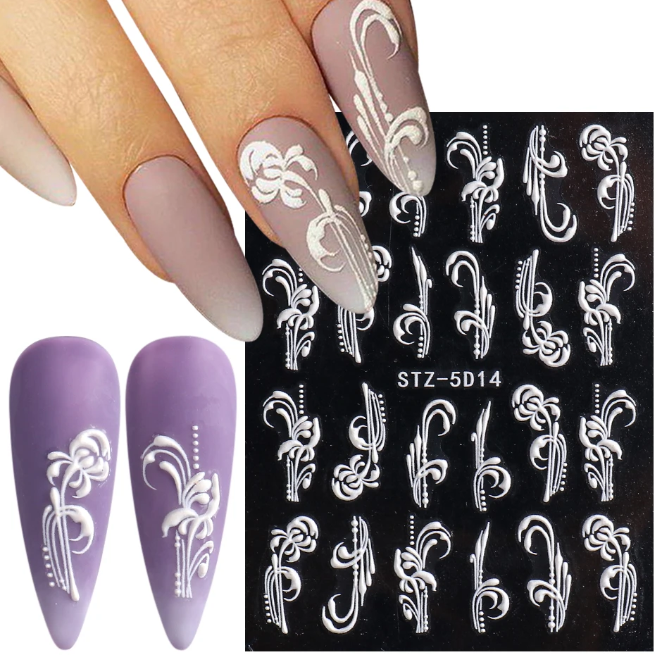 5D Stereoscopic Embossed Nail Art Stickers White Flower Nail Decals White  Nail Pencil under Nail Rhinestone Beads for Nails - AliExpress