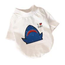 Милая Одежда для собак, летняя одежда для маленьких собак, одежда для щенков, зимняя теплая Футболка с принтом акулы и котенка, футболка, одежда для собак