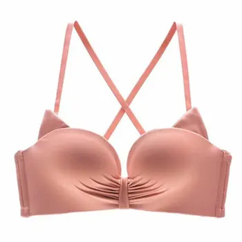 

New Bras For Women Sexy Cat Ears Wire Free Seamless Cross Back Beauty Back Pad Solid Color Gathered Bra Intimate Underwear