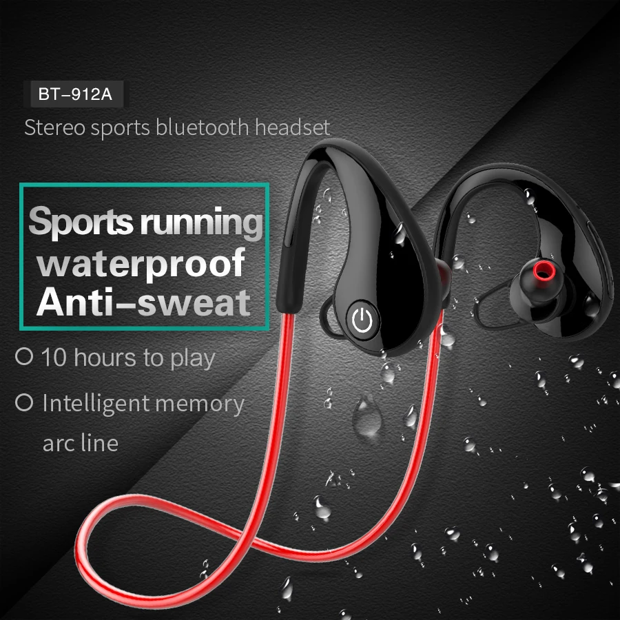 

912A Sports Bluetooth Earphone Sweat-proof Heavy Bass Noise Reduce Wireless Stereo Headset with Microphone for running