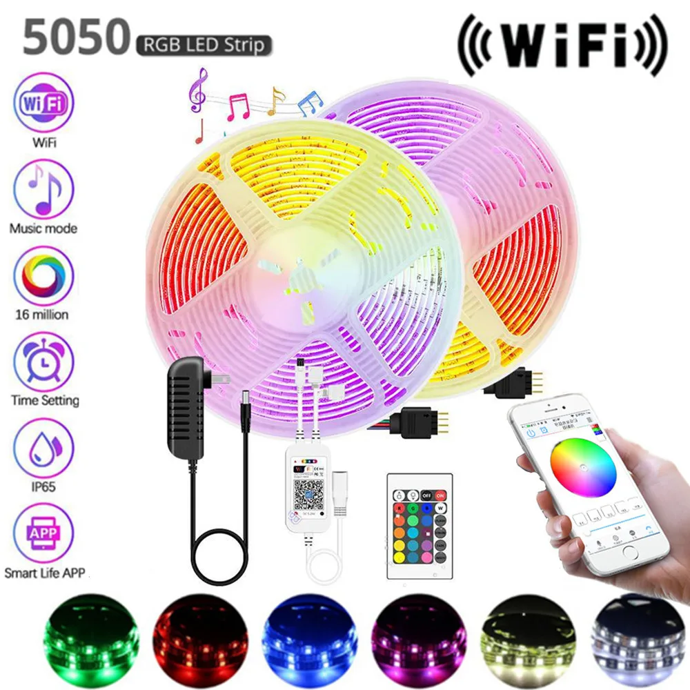 

Wifi with 24 keys LED strip waterproof RGB light 12V luces led lights strips 5050 SMD Flexible tape Lamp 1M 2M 3M 4M 5M 10M 15M