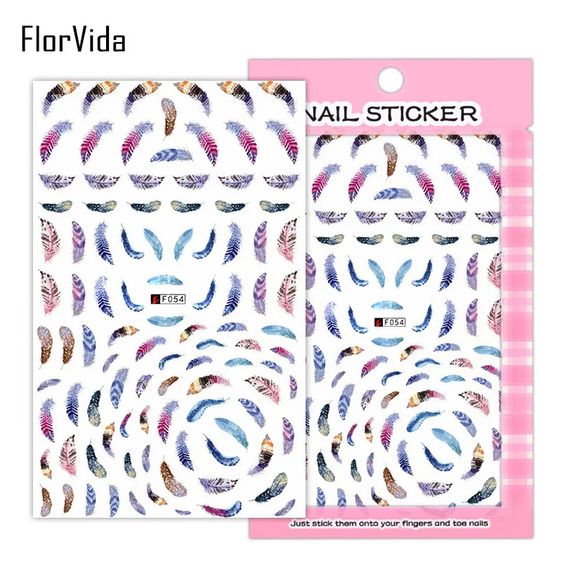 FlorVida F024 наклейки для дизайна ногтей цветы наклейки клей красочные черные белые для детей накладные ногти маникюр серии F - Цвет: F054