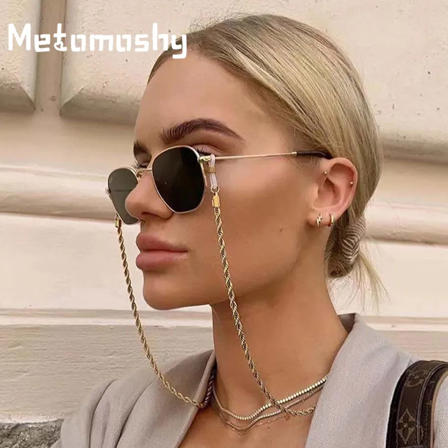 Модная цепочка для солнцезащитных очков Женская золотая металлическая чтения