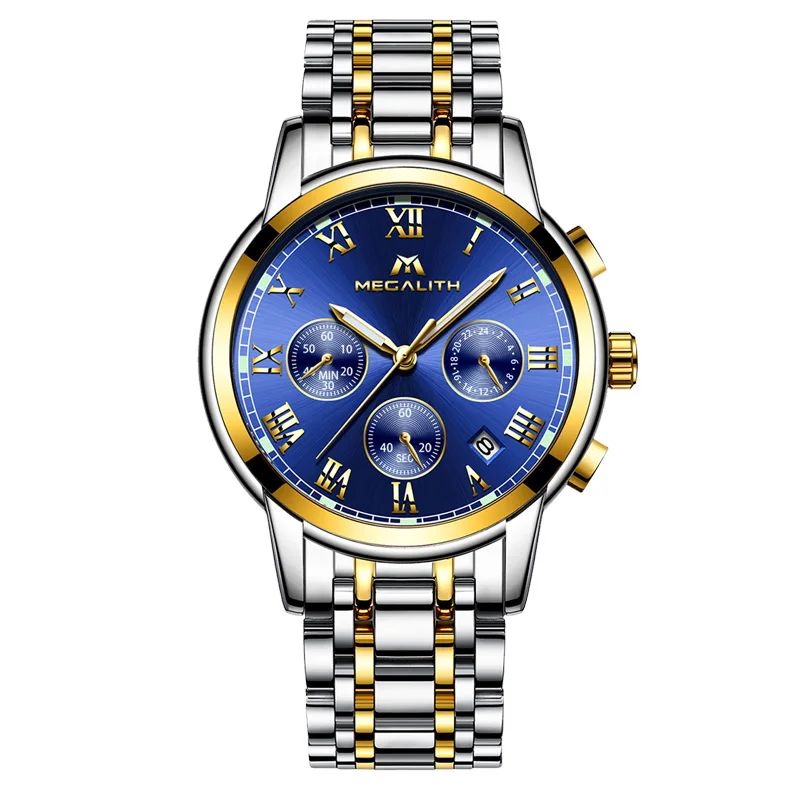 

11.10 23 o'clock Fans Seckill Montre Homme MEGALITH Luminous Waterproof Watch Men Stainless Steel Analogue Chronograph Watches