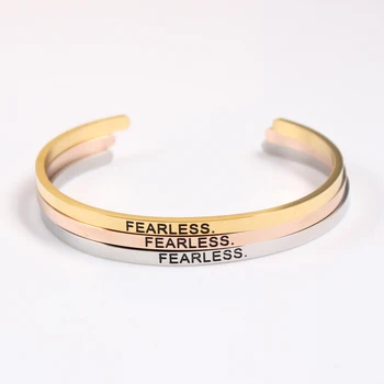 

10pcs "Fearless" Inspirational Mantra Bangle Stainless Steel Men & Women Lettering Cuff Bangle Bracelets
