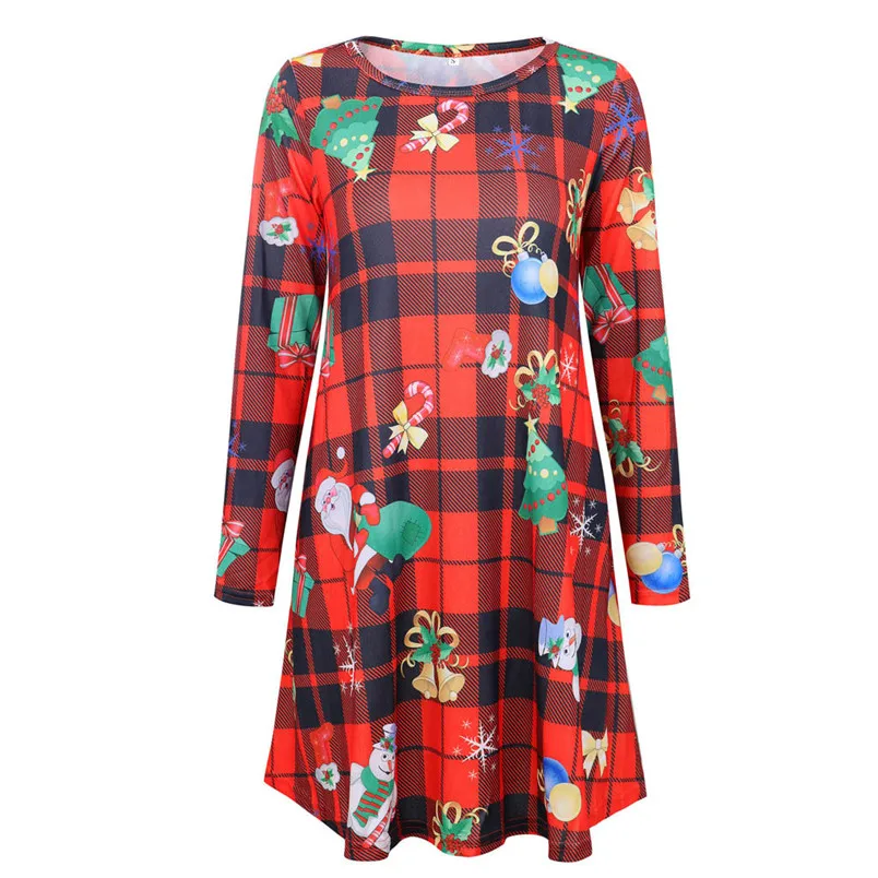 Red Fashion O-collar Snowman Printed Christmas Dress New Year Xmas Long Sleeve Mini Dress Women Girls 40SE25 (8)