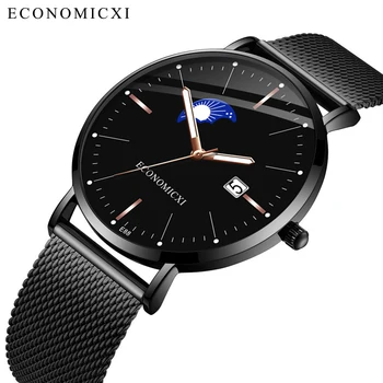 

New Quartz Mens Watch Man Fashion Casual Watches Luxury Wrist Watch Mesh Strap Date Led display Male Clock Relogio Masculino
