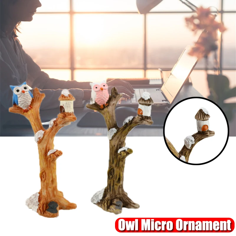 

Mini Resin Ow Micro Landscaping Ornament Decorative Tree Branch Cartoon Figurine Garden Bonsai Dollhouse Exquisite Decoration