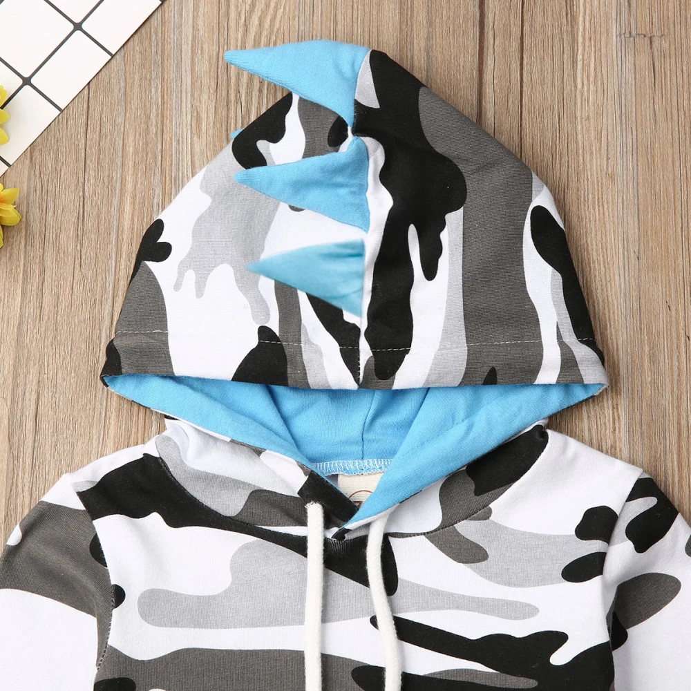 Для новорожденных на возраст от 0 до 24 месяцев для маленьких мальчиков одежда камуфляжной расцветки с капюшоном наряды топы, штаны, леггинсы комплект из 2 предметов