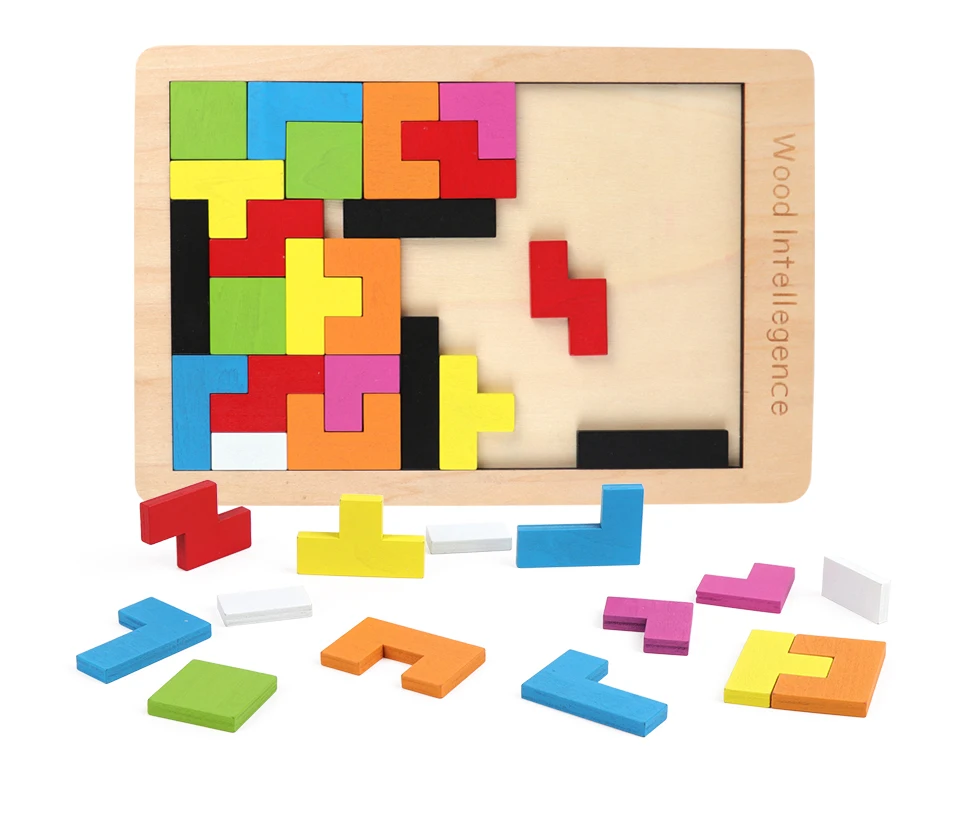 3D Wooden Tetris Puzzles Colorful Jigsaw Board Toys Tangram Children Intellectual Educational Toys Baby Wood Gifts