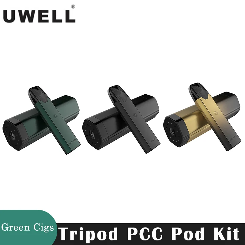 Uwell-trípode PCC Original, Kit de 11W, 3 uds., Cartucho de 2ml, bobina de 1.2ohm, batería de 370mAh, estuche cargador de 1000mAh, vaporizador Pod, cigarrillo electrónico