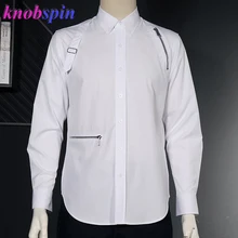 Модная мужская Осенняя рубашка с длинным рукавом, приталенная Повседневная рубашка на молнии, фирменные качественные хлопковые рубашки для мужчин, большие размеры, M-2XL