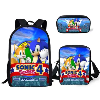 

Fashion 3PC/Set Backpack Sonic 4 The Hedgehog Pattern Students School Bags Cartoon Anime Designer Teenagers Book-Bags Set