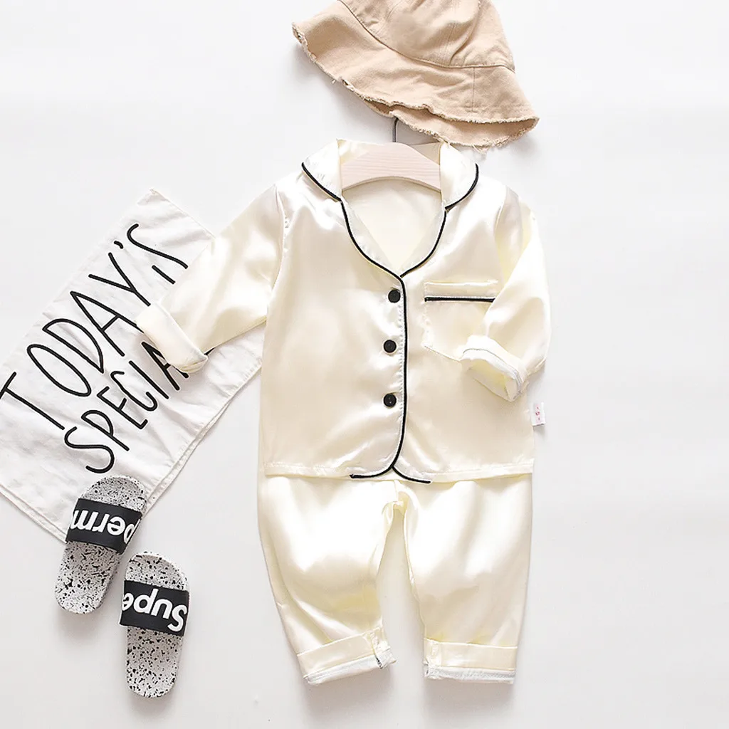 

Fashion Cotton Long sleeves Kids Sleepwear Autumn Sets Toddler Baby Boys Long Sleeve Solid Tops+Pants Pajamas Sleepwear Outfits