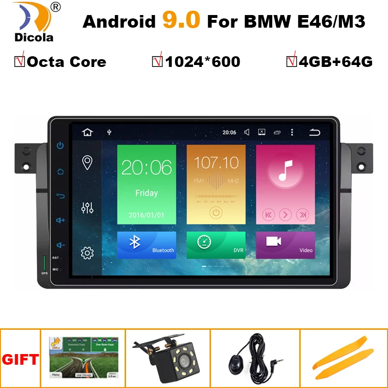 

4G+64G AutoRadio Car Multimedia Player 1 Din Android 9.0 For BMW E46 M3 Rover 75 318/320/325/330/335MG ZT Screen GPS Navigation