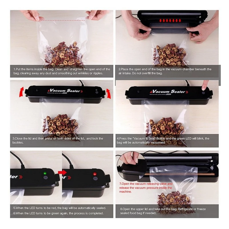 Vacuum Sealer Household Automatic Food Preservation Machine For Kitchen Dry Moist Food Preservation With 15Pcs Sealing Bags Uk P