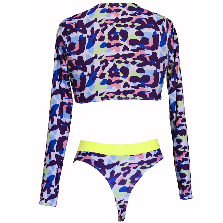 Long Sleeve Tanga Bikini Set Front Tie swimsuit High Waist Swimwear Female Biquini Two Piece Monokini Thong Swim Suit