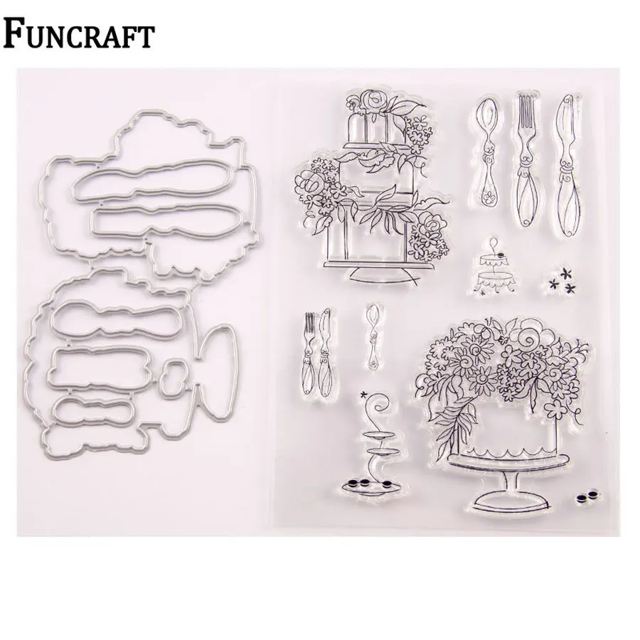 Delicate Birthday Cake Tableware Knife Fork Star Stamps and Dies Set for Scrapbooking Card Making | Дом и сад