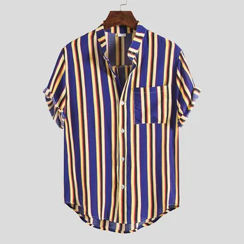 

Men Summer Shirt Stripe Shirt short sleeve male shirt blouse Mens Striped Loose Short Sleeve Casual Shirt Short Sleeve