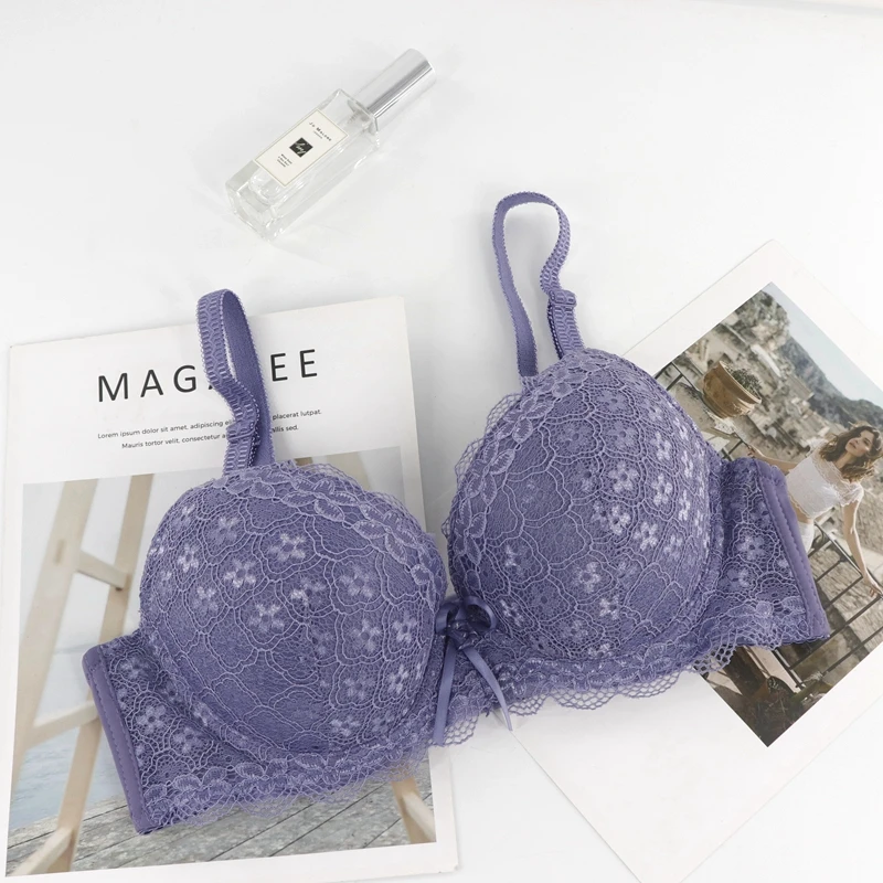 Plusgalpret Lace Flower Embroidery Bra Adjusted Underwear Comfortable Push Up Bras for Women Lingerie Sexy Underwired Bralette