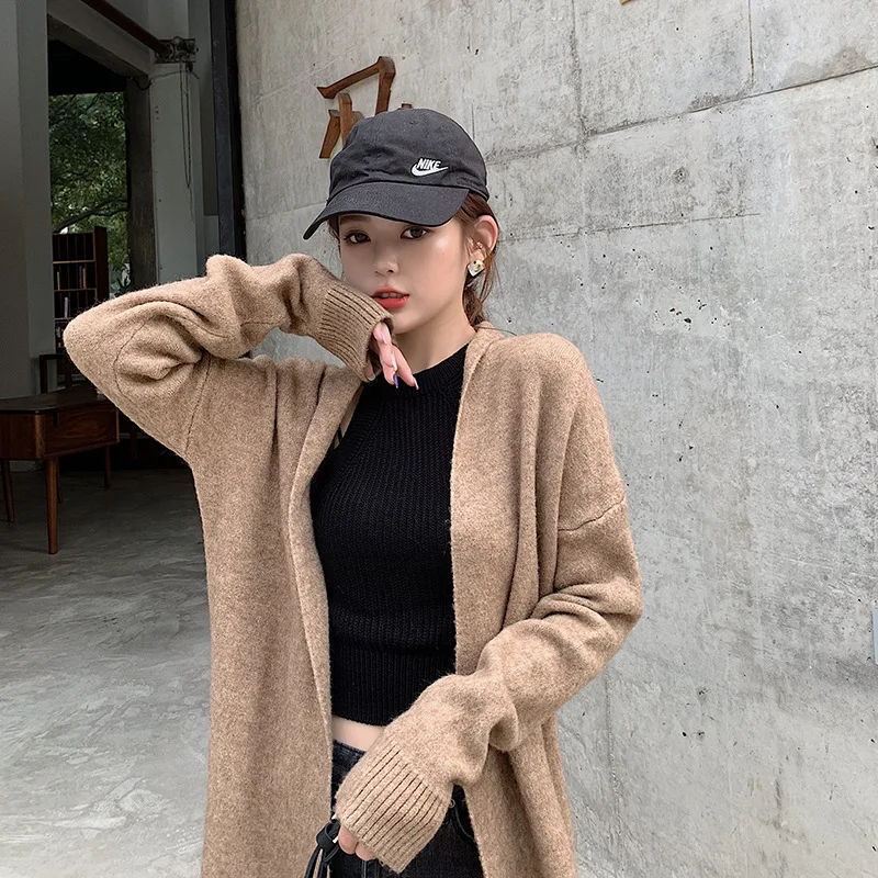 

2019 Autumn And Winter New Style Korean-style Versatile Sweater Knitted Cardigan Middle Long Coat