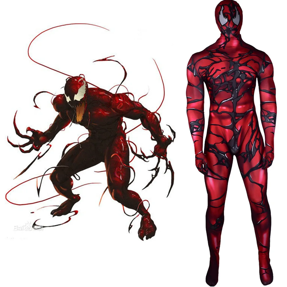 Новый красный Venom бойню в фильме симбиан Косплэй костюм героя зентай комбинезон