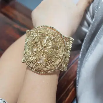 

MANILAI Indian Big Alloy Women Cuff Bangle Fashion Wide Metal Bangles & Bracelets Manchette Statement Jewelry Boho Accessories